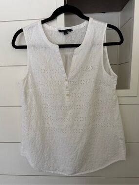 Tommy Hilfiger White Eyelet Sleeveless Henley Blouse